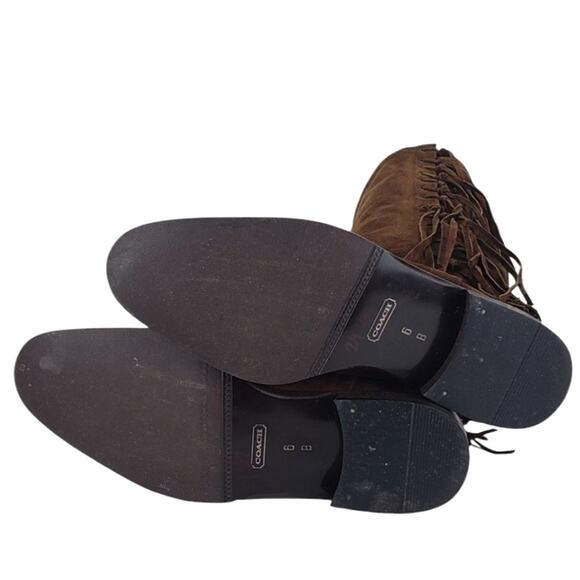 COACH ARIANNA DARK BROWN SUEDE LEATHER FRINGE BOOTS SIZE 6B GREAT CONDITION - Picture 5 of 8